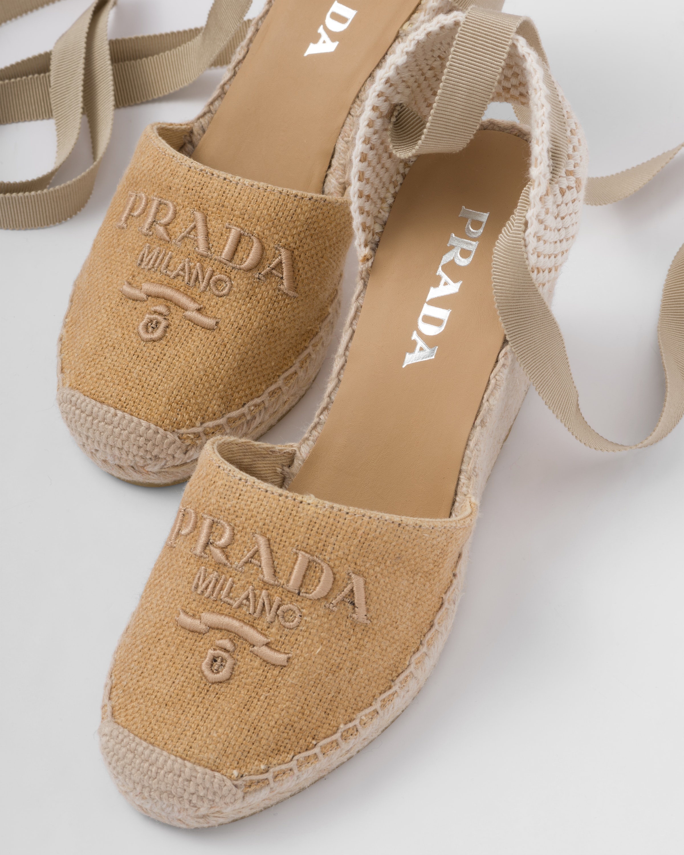 Linen espadrille wedge sandals - 6