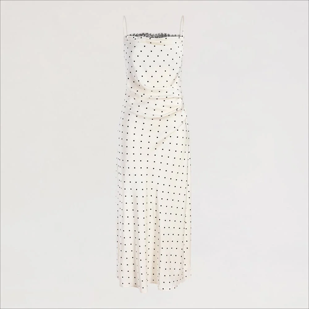 Dot Flocking Drape Slip Maxi Dress - 1