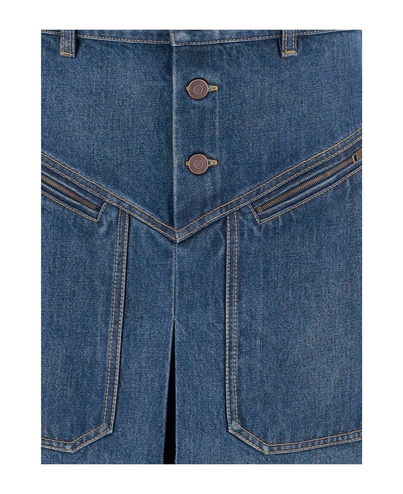 Knee-length Skirt In Cotton Denim - 3