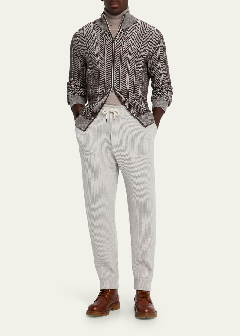 Brunello Cucinelli Men's Cashmere Chevron Full-Zip Sweater outlook