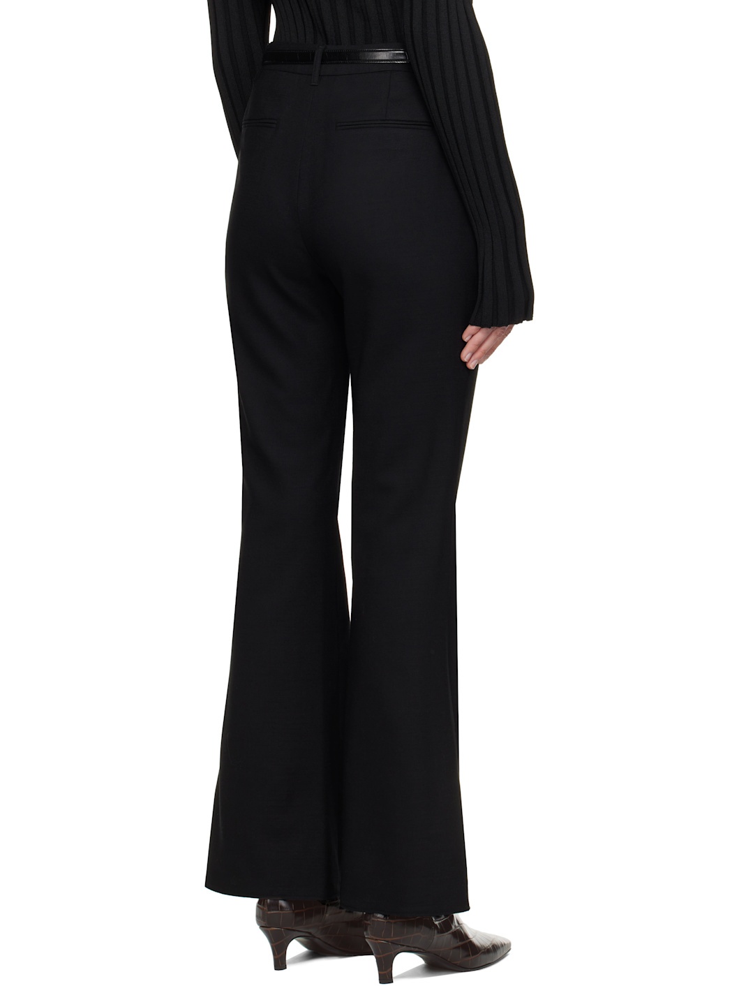 Black Flare Western Belt Trousers - 3