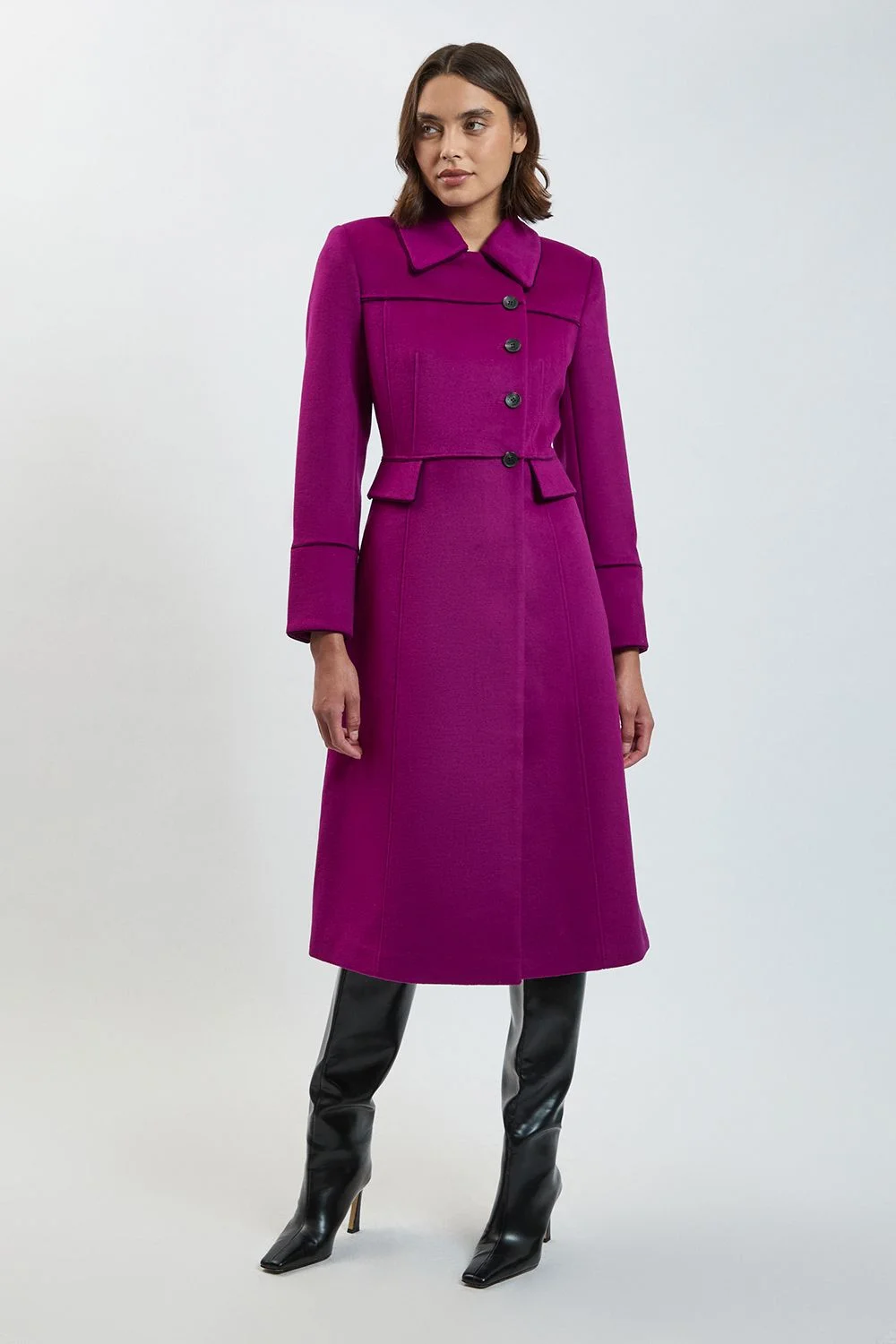 Petite Brush Wool Tipped Button Maxi Coat - 1