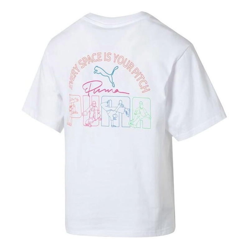 PUMA (WMNS) PUMA Graphic Casual T-Shirt 'White Pink' 682345-02 outlook