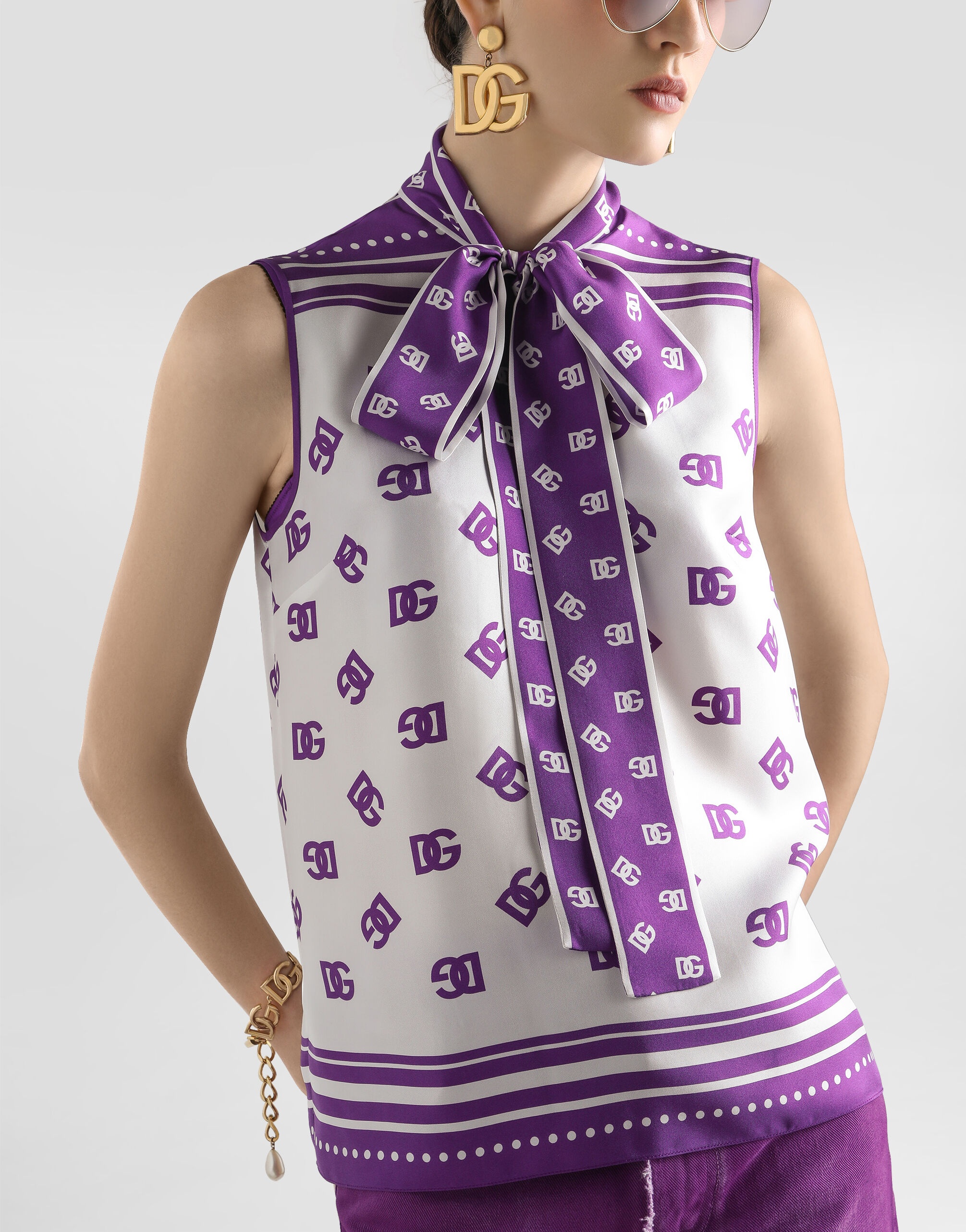 DG logo all-over silk twill top - 4