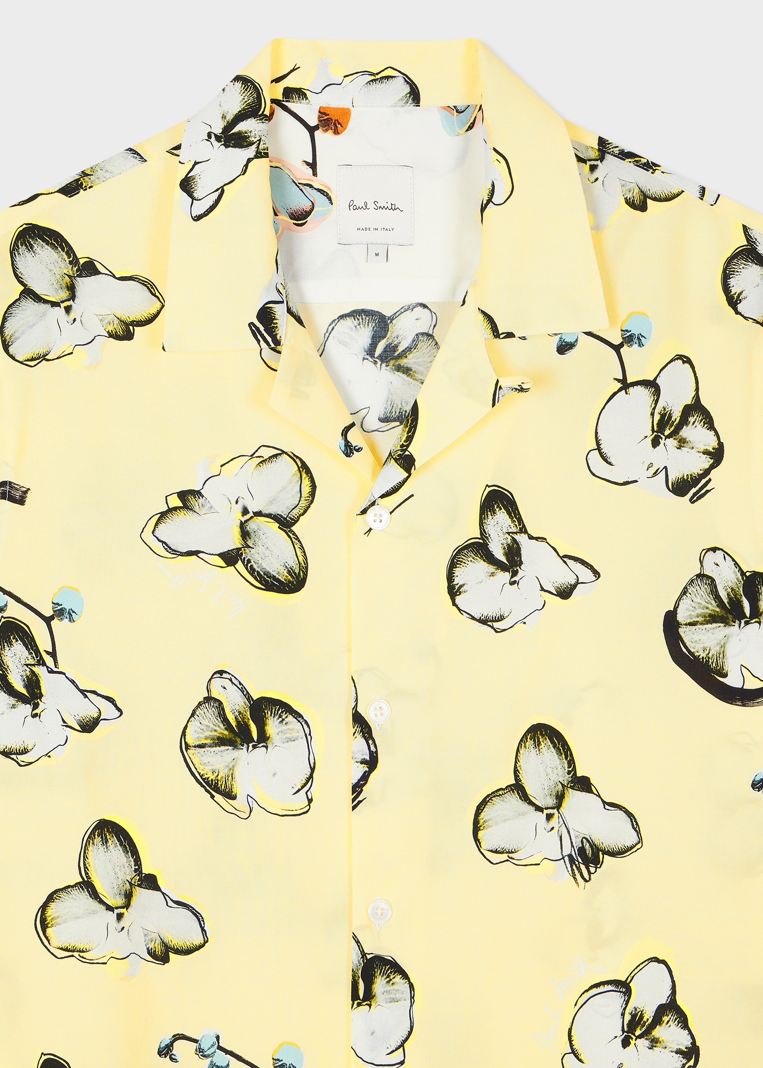 Yellow 'Orchid' Print Viscose-Blend Short-Sleeve Shirt - 4