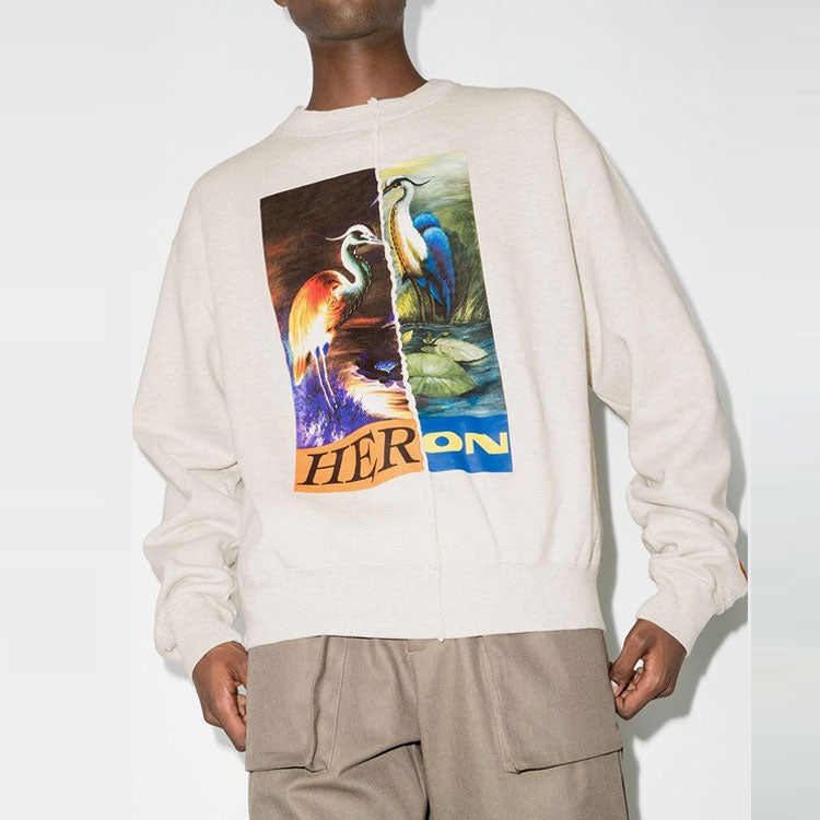 HERON PRESTON FW21 Split Herons Crewneck Sweatshirt 'Grey Melange' HMBA018F21JER0010822 - 3