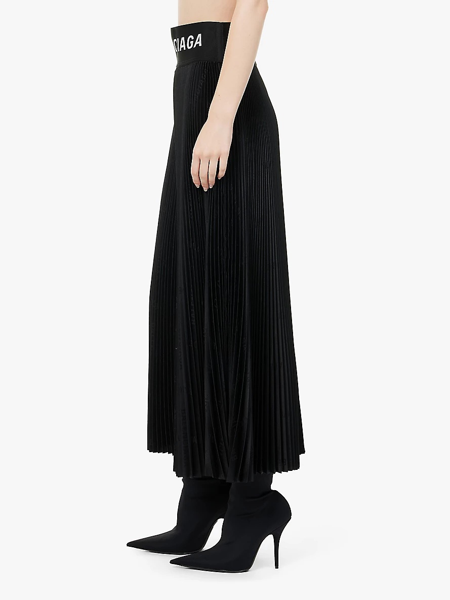 Branded-waistband pleated woven midi skirt - 3