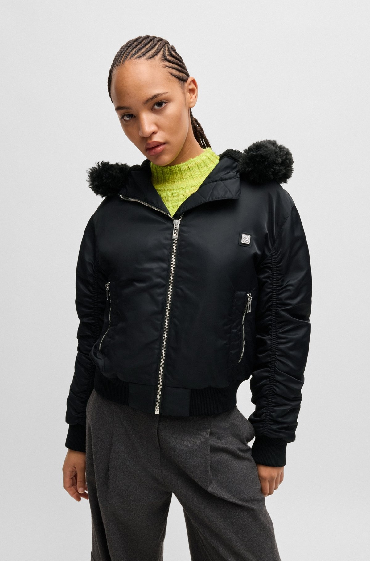 WATER-REPELLENT BOMBER JACKET WITH ZIPPED TEDDY-LINED HOOD - 2