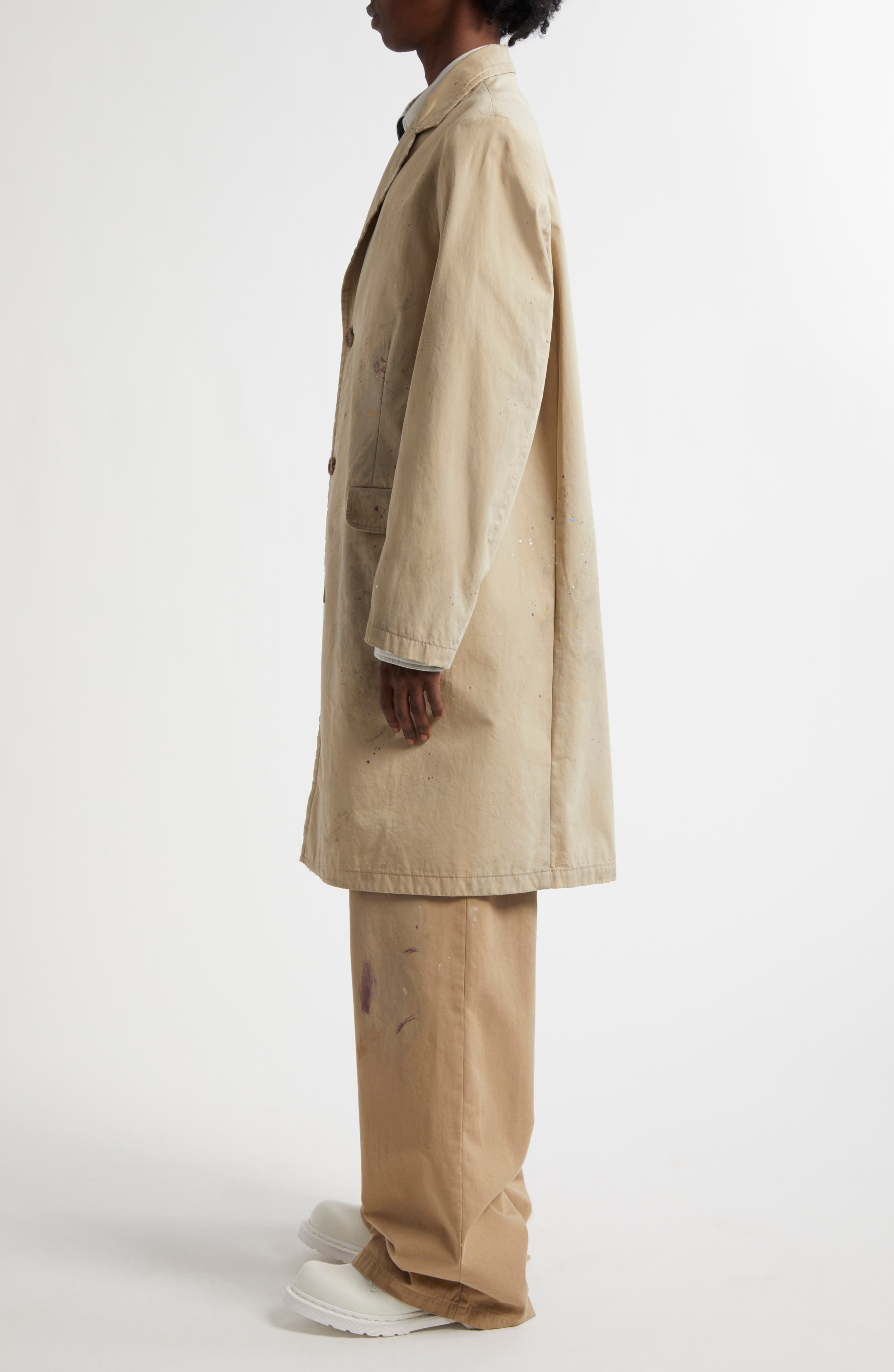 MM6 Maison Margiela Paint Splatter Gabardine Car Coat in Beige at Nordstrom - 4