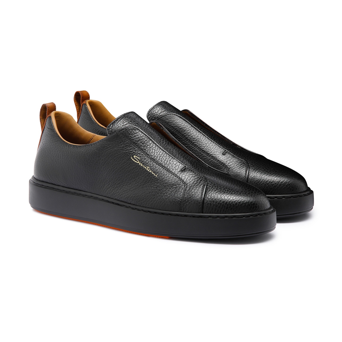 Men's black tumbled leather slip-on sneaker - 3