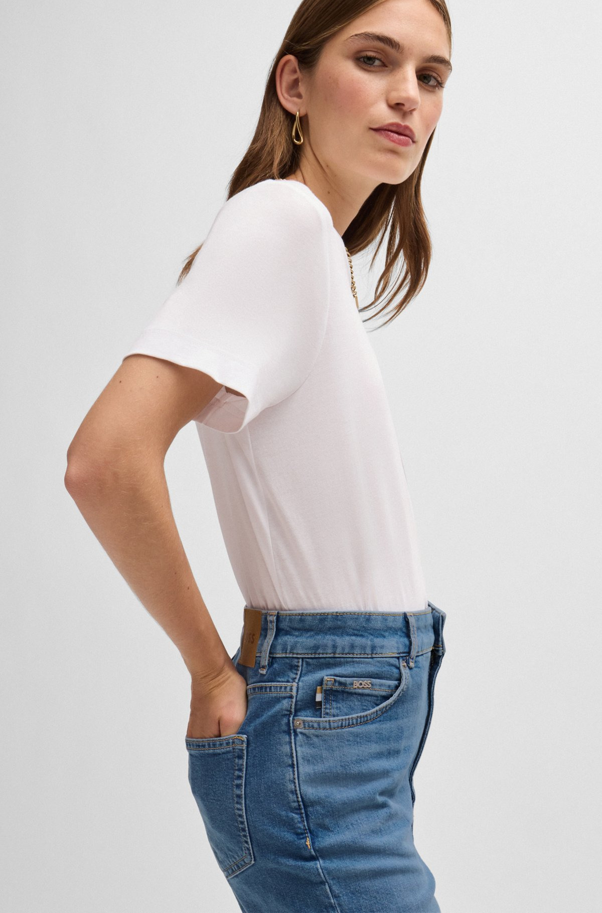 HIGH-WAISTED CROPPED JEANS IN BLUE COMFORT-STRETCH DENIM - 5