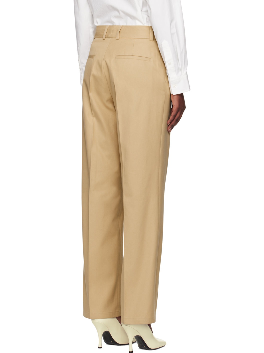 Beige Tailored Cotton Trousers - 3