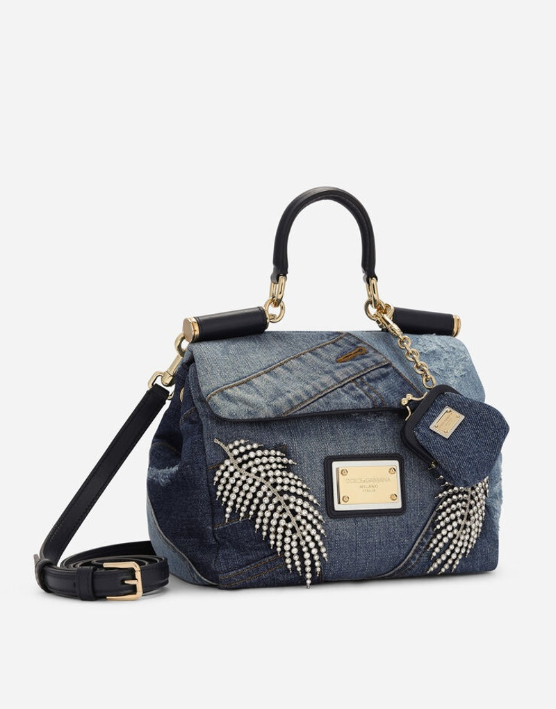 Small patchwork denim Sicily soft bag with embroidery 3