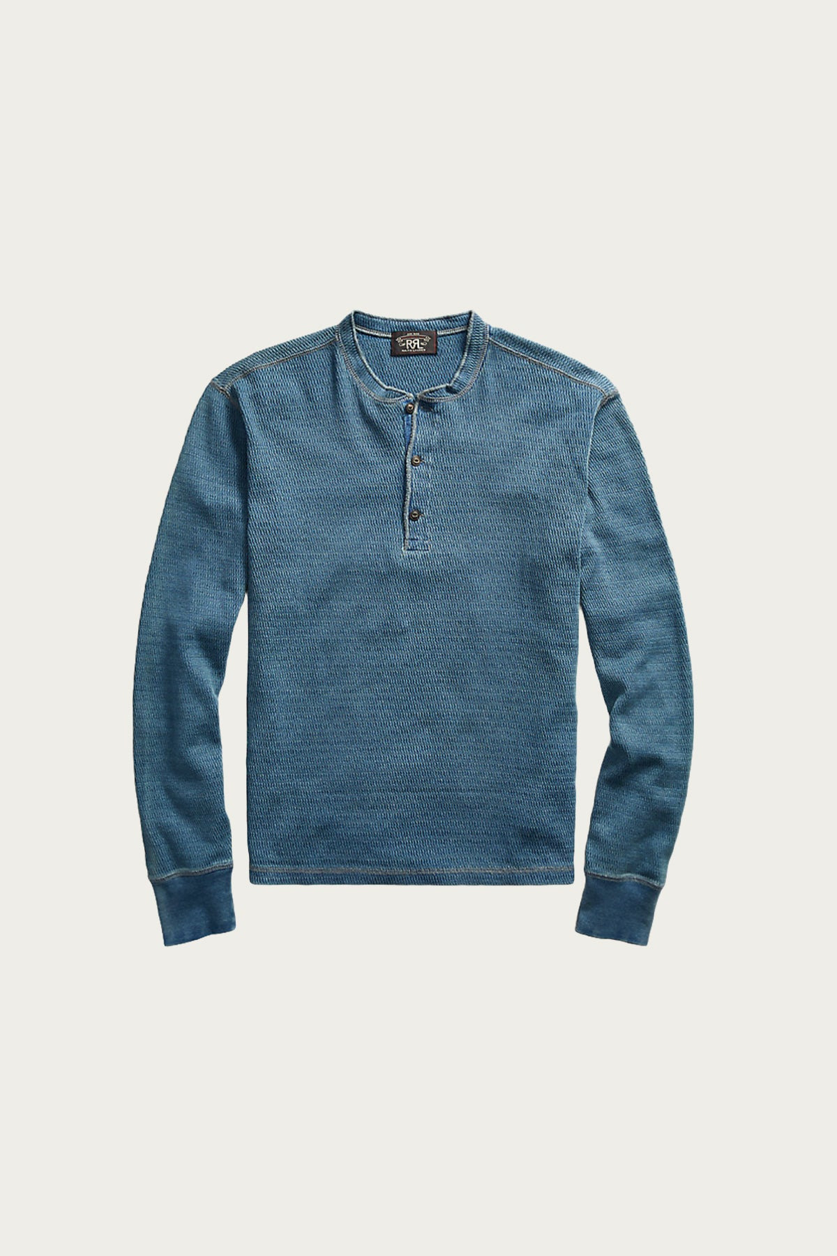 Indigo Jacquard-Knit Henley Shirt - Washed Blue Indigo - 1