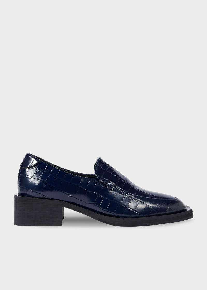 Women's Navy Croc-Embossed 'Tavira' Block Heel Loafers 1