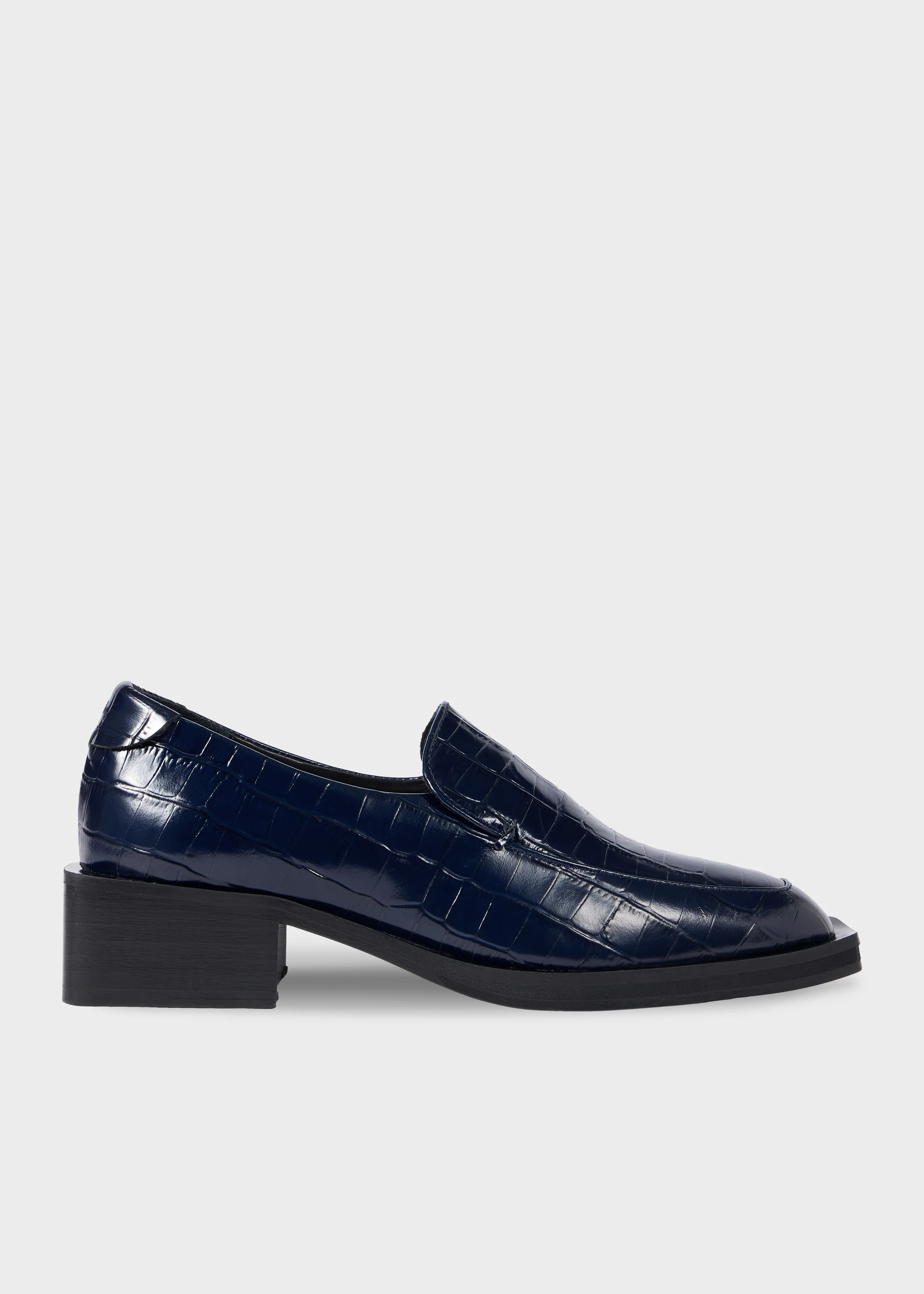 Women's Navy Croc-Embossed 'Tavira' Block Heel Loafers - 1