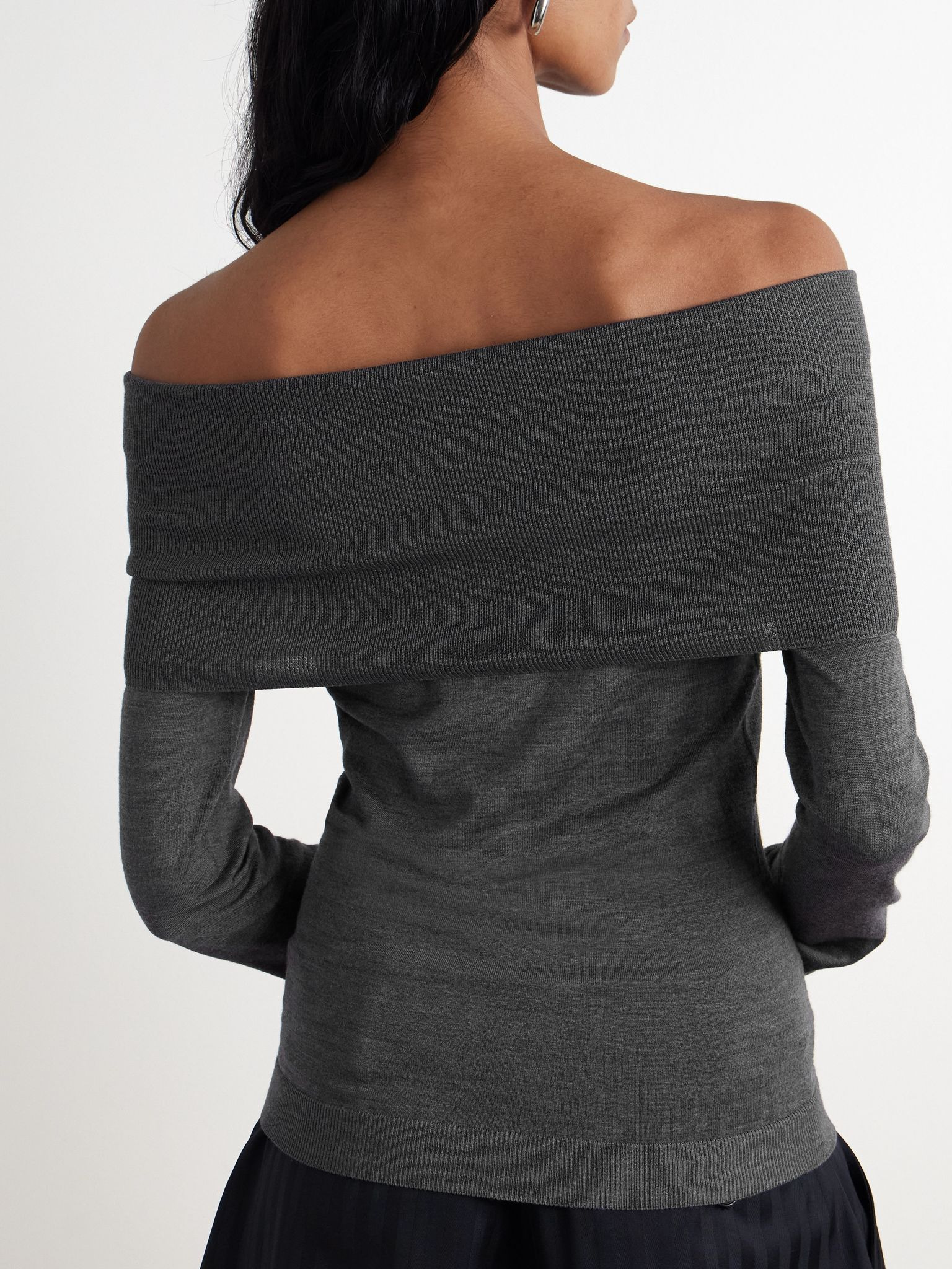 Off-the-shoulder virgin wool sweater Dark gray - 4