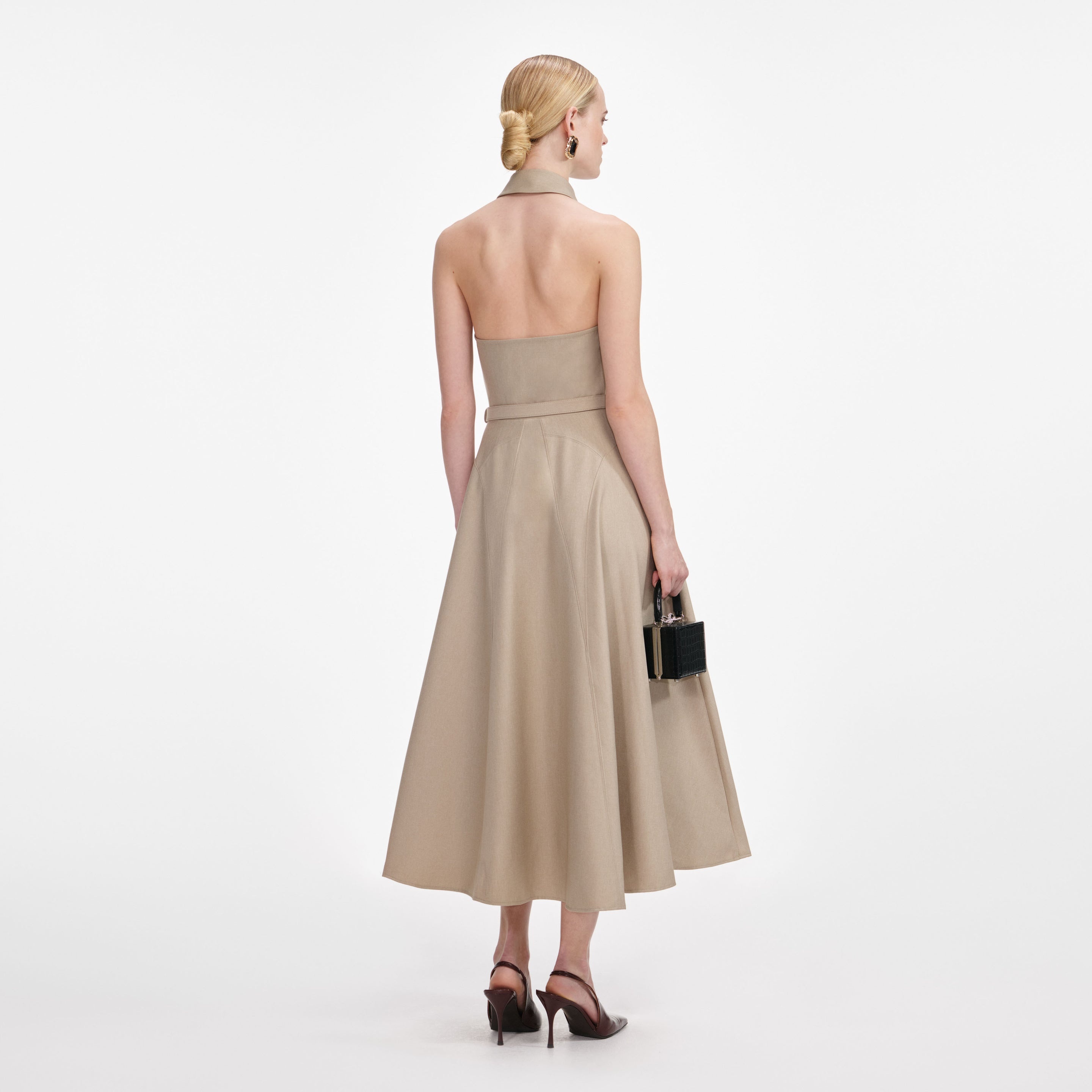 self-portrait Beige Linen Midi Dress | REVERSIBLE
