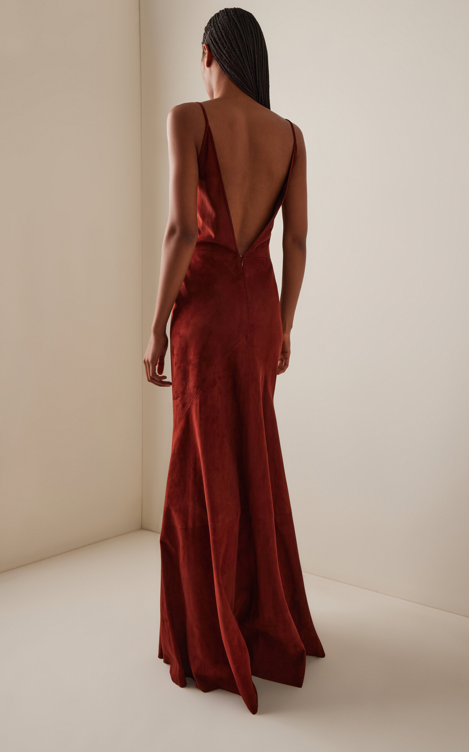 Brigita V-Neck Suede Maxi Dress brown - 4