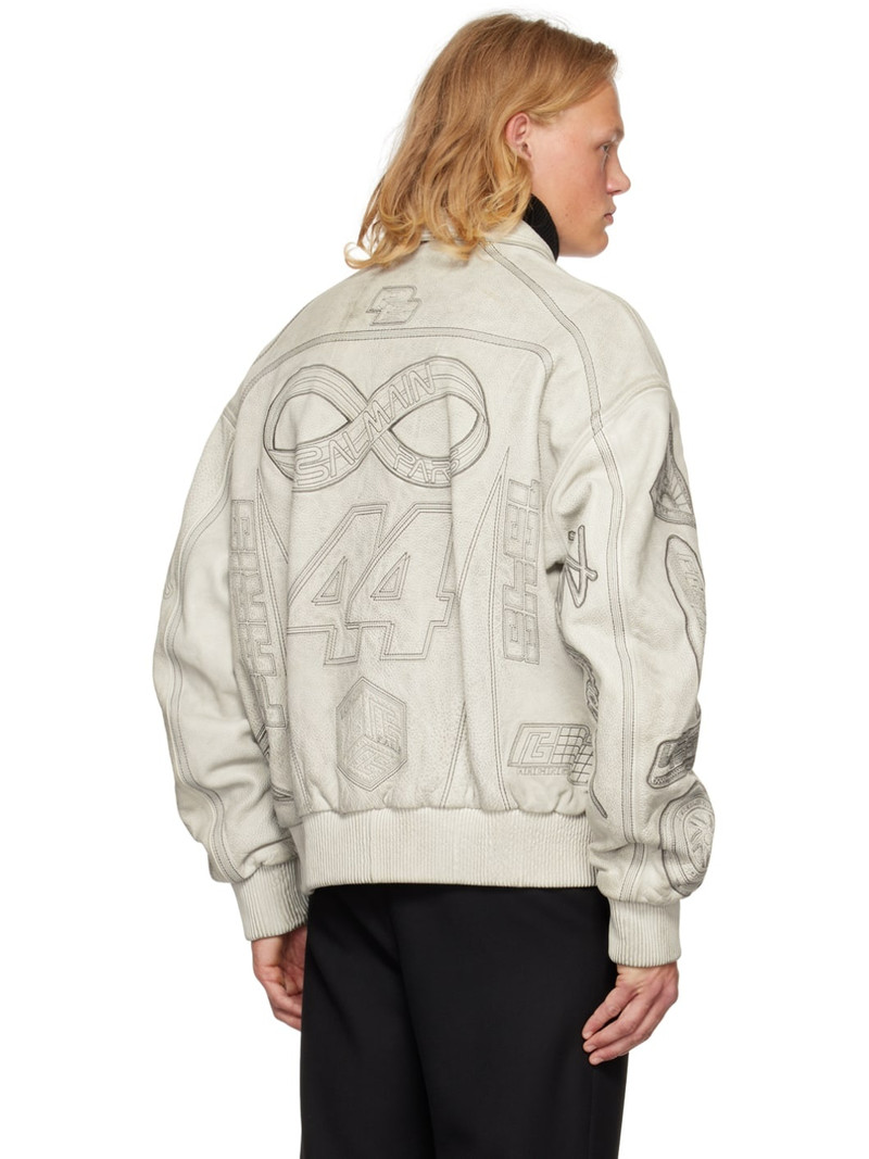 Off-White Embroidered Leather Bomber Jacket 3