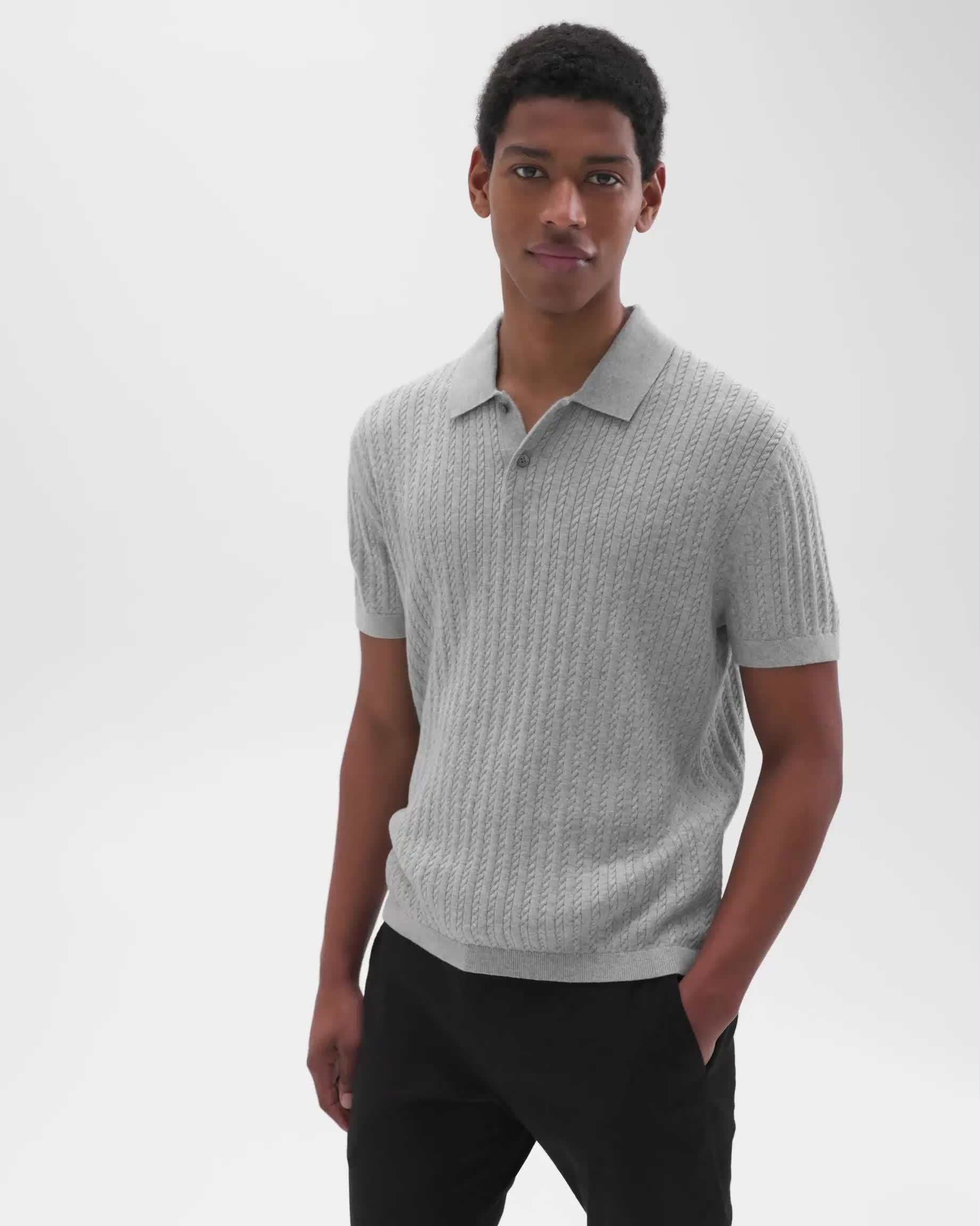 Cable Knit Polo in Cotton - 7
