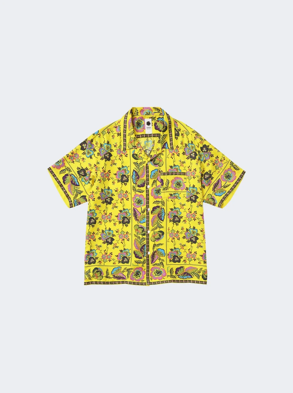 Short Sleeve Silk Scarf Shirt Yellow - 1