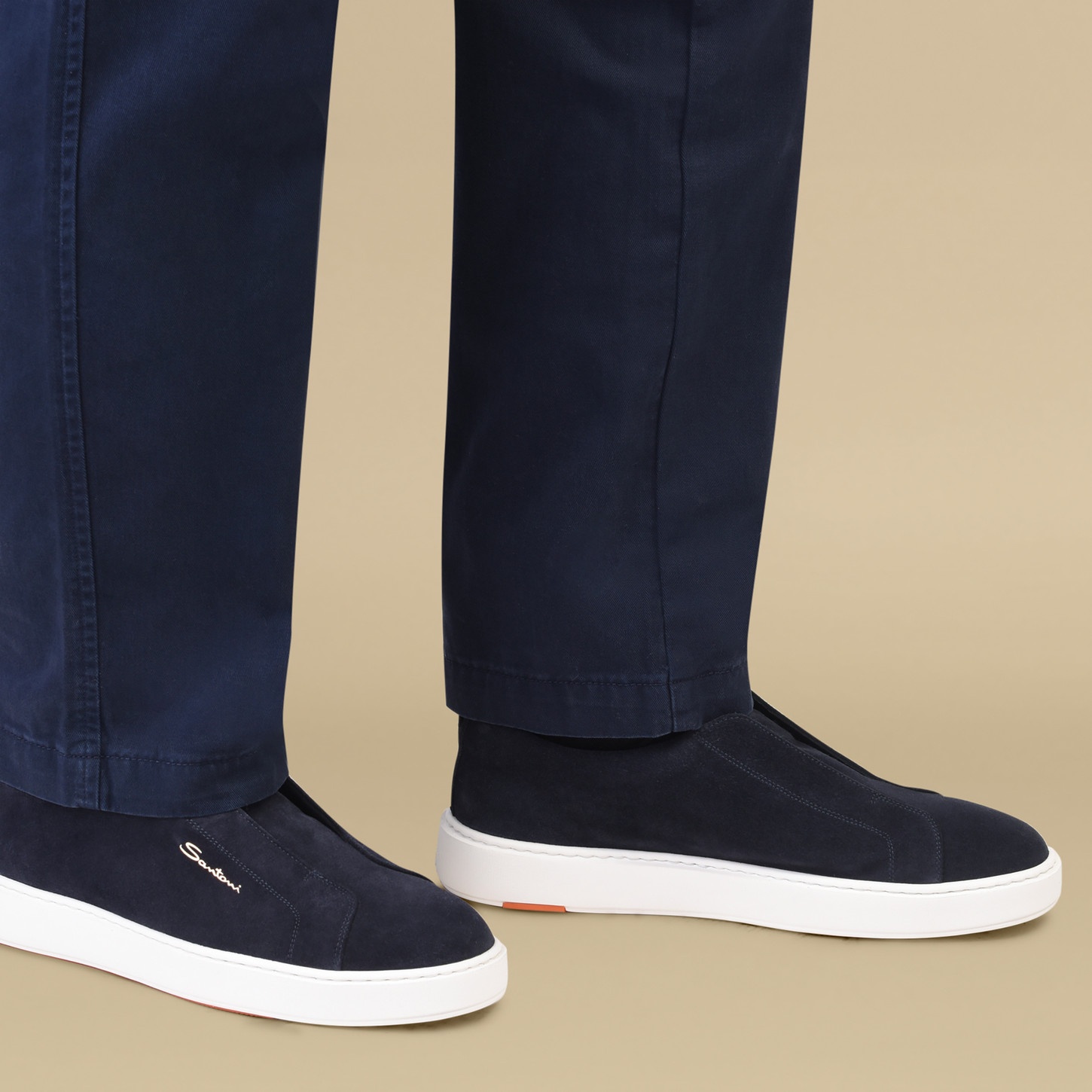 Santoni Men's blue suede slip-on sneaker | REVERSIBLE