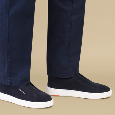 Santoni Men's blue suede slip-on sneaker outlook