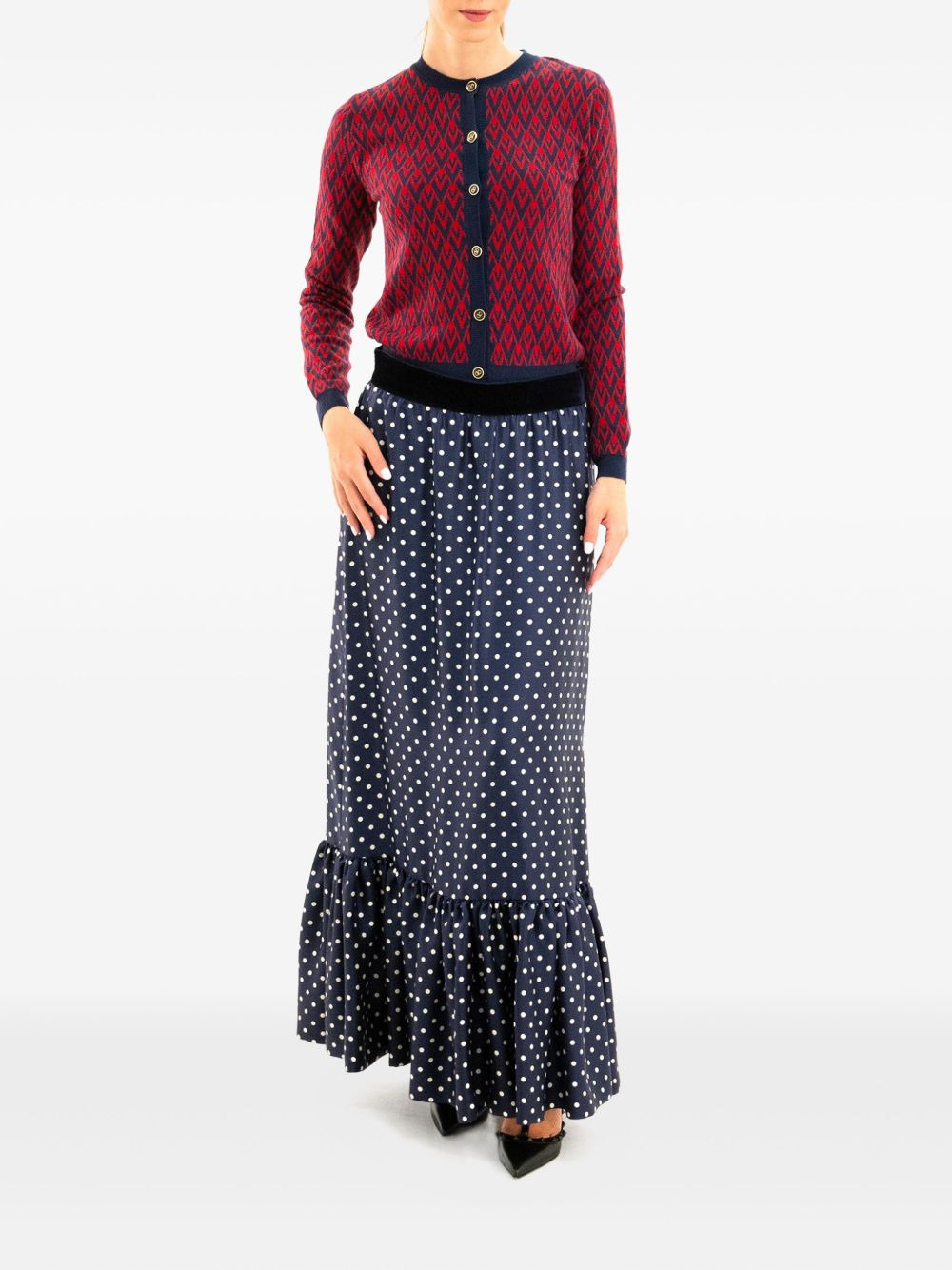 chevron-pattern ruffled cardigan - 2