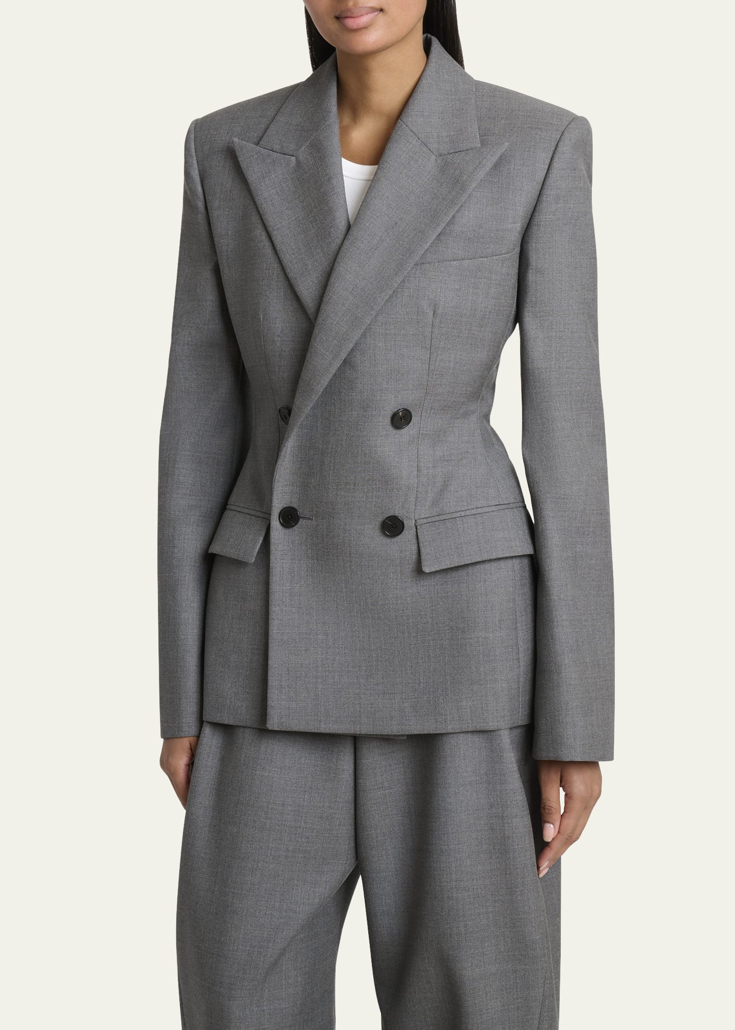 Double Breasted Slim Fit Wool Blazer - 4