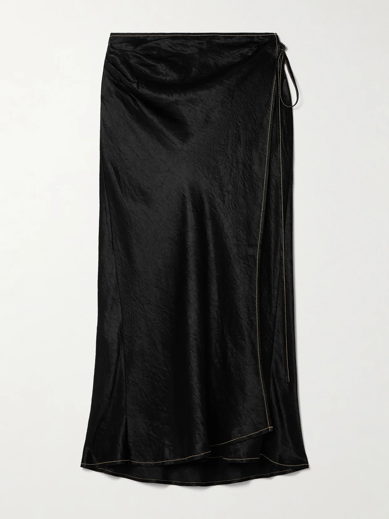 Wrap-effect Crinkled-satin Midi Skirt - 1