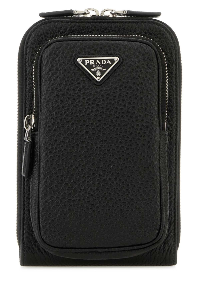 Prada Men Black Leather Phone Case - 1