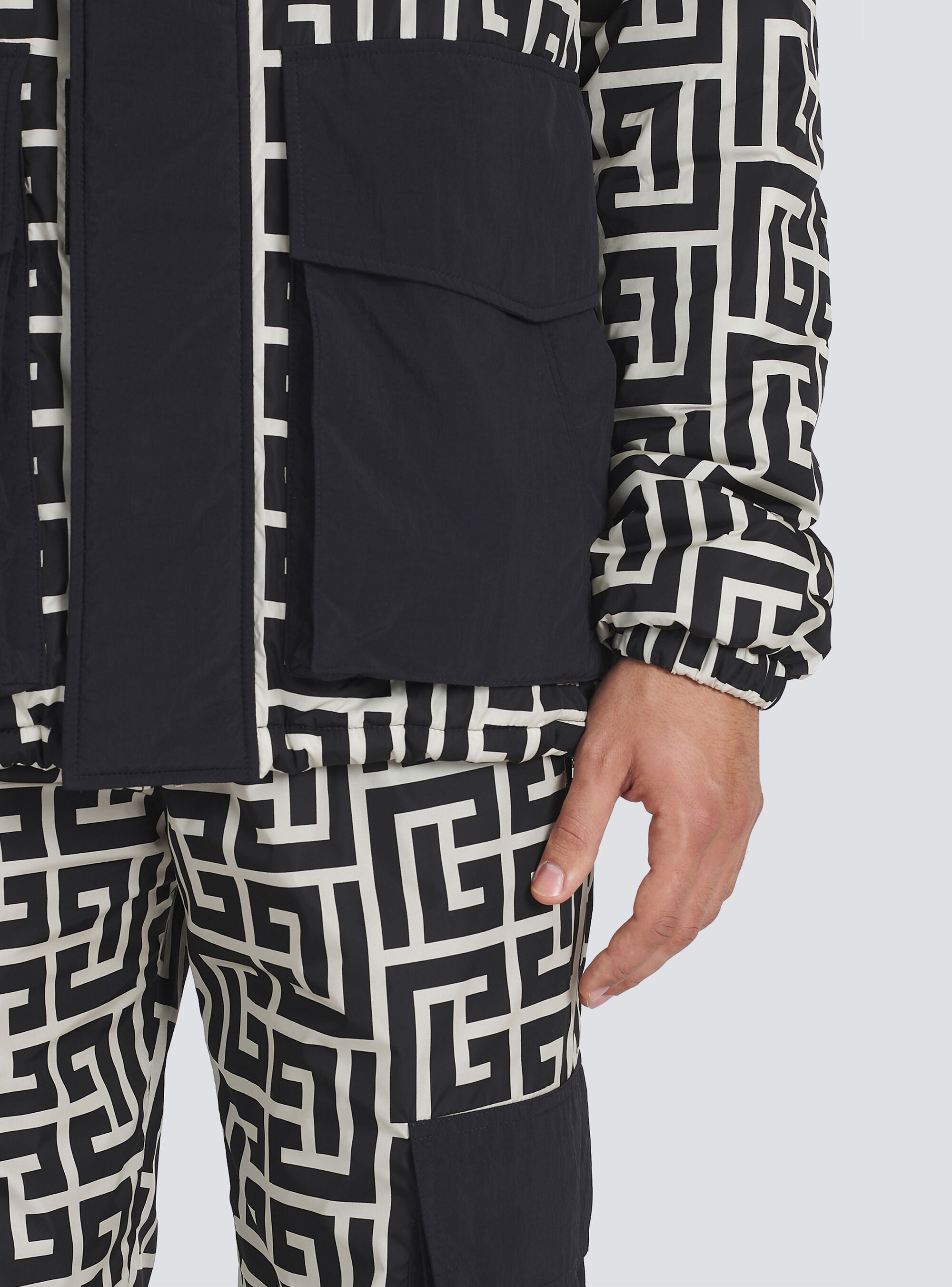 Hooded nylon jacket with maxi Balmain monogram - 7