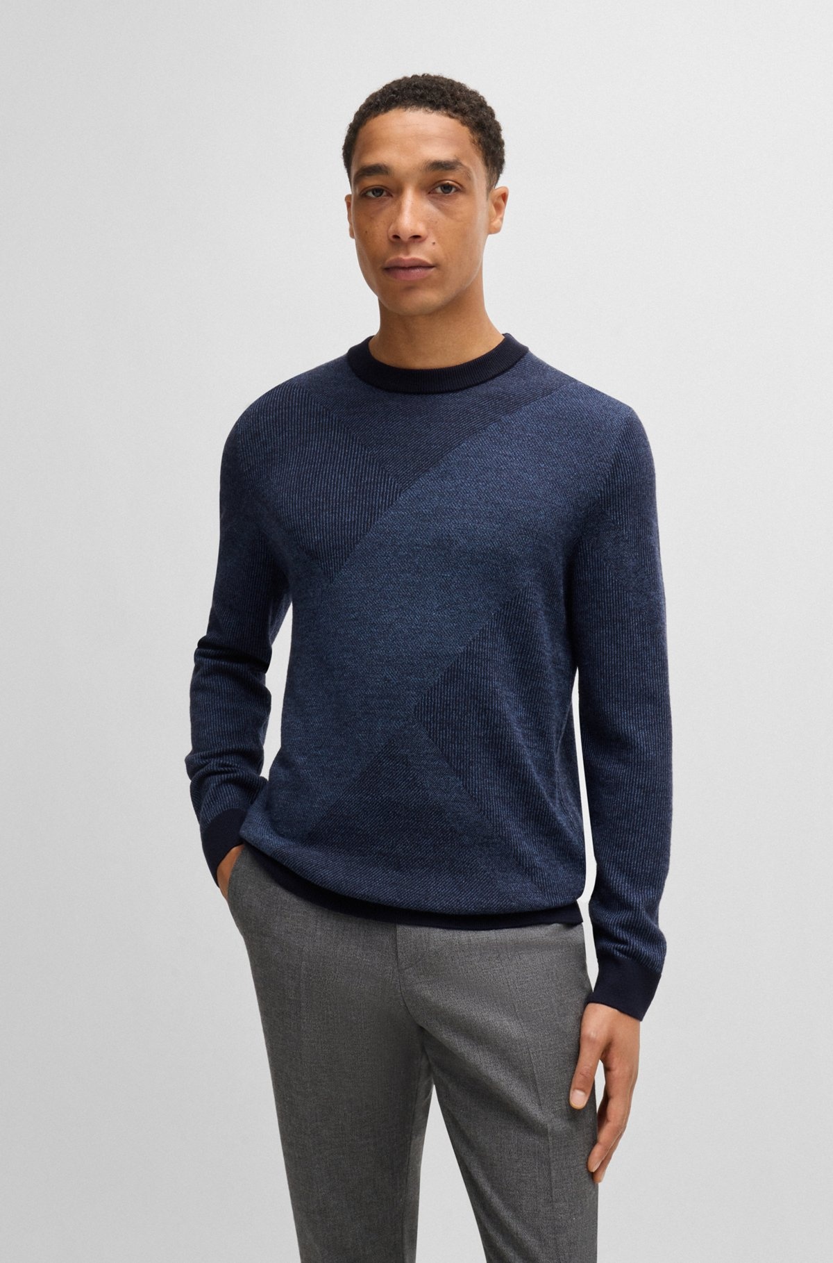 VIRGIN-WOOL SWEATER WITH TWO-TONE JACQUARD PATTERN - 2