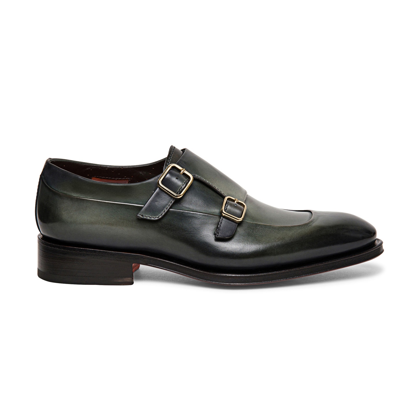 Men’s green leather double-buckle shoe - 1