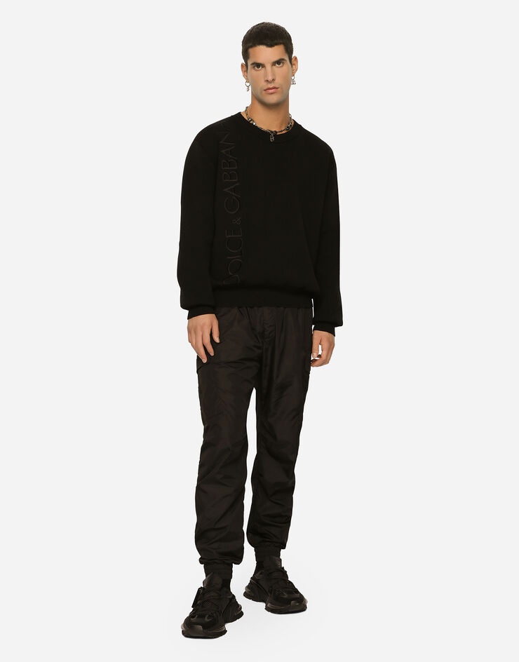 Technical wool round-neck sweater with embroidery - 4