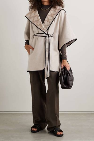 Max Mara Reseda belted leather-trimmed cashmere and wool-blend jacquard wrap outlook