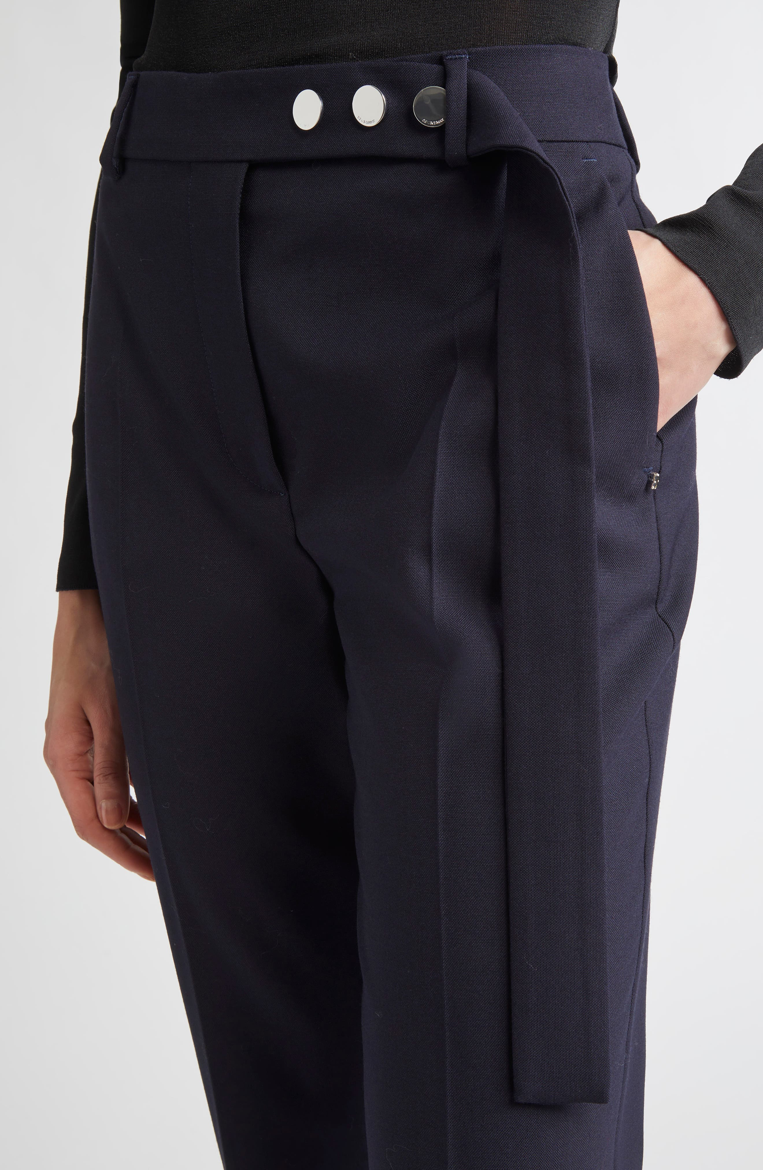 SPORTMAX Harry Virgin Wool Flare Leg Pants in Midnight Blue at Nordstrom - 4