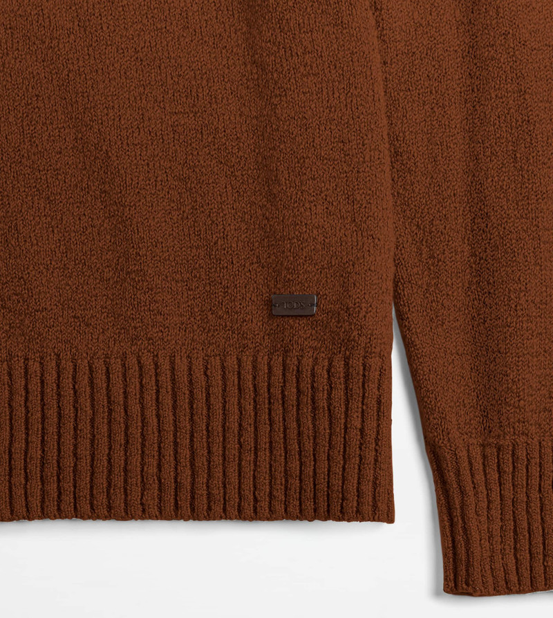 ROUND-NECK PULLOVER IN COTTON - BROWN 3