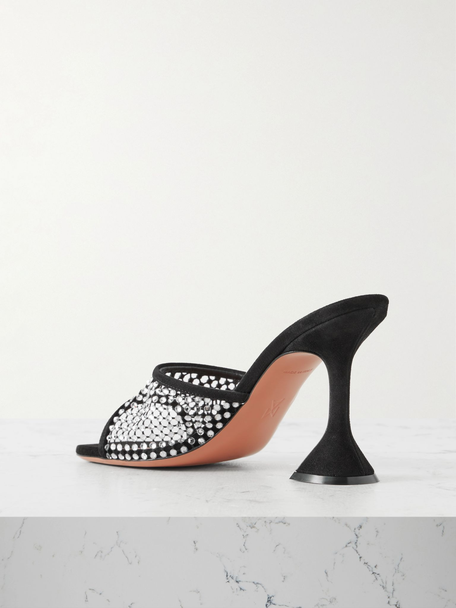 Lupita crystal-embellished fishnet and suede mules Black - 3