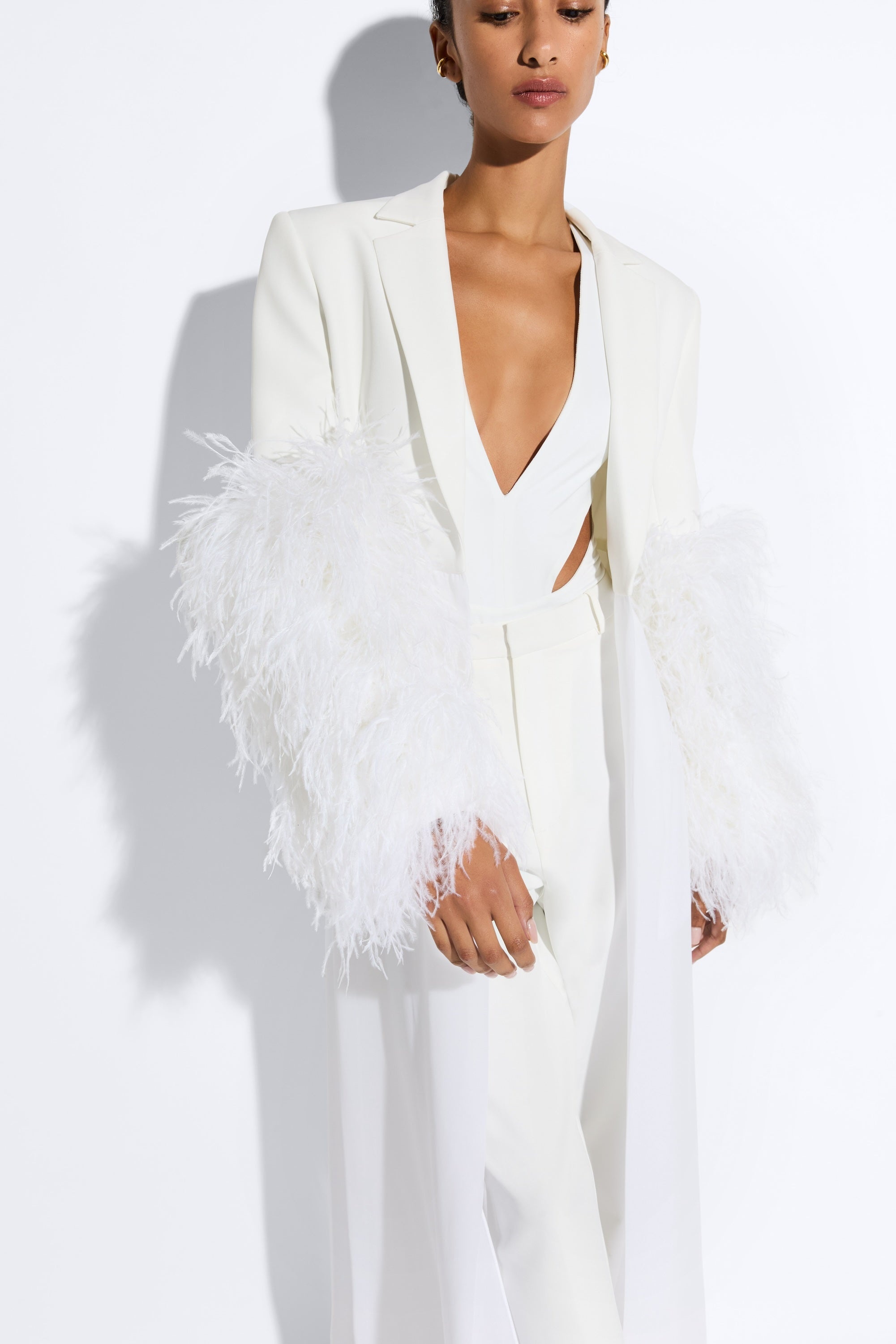 Matte Crepe Combo Jacket With Feathers - 4