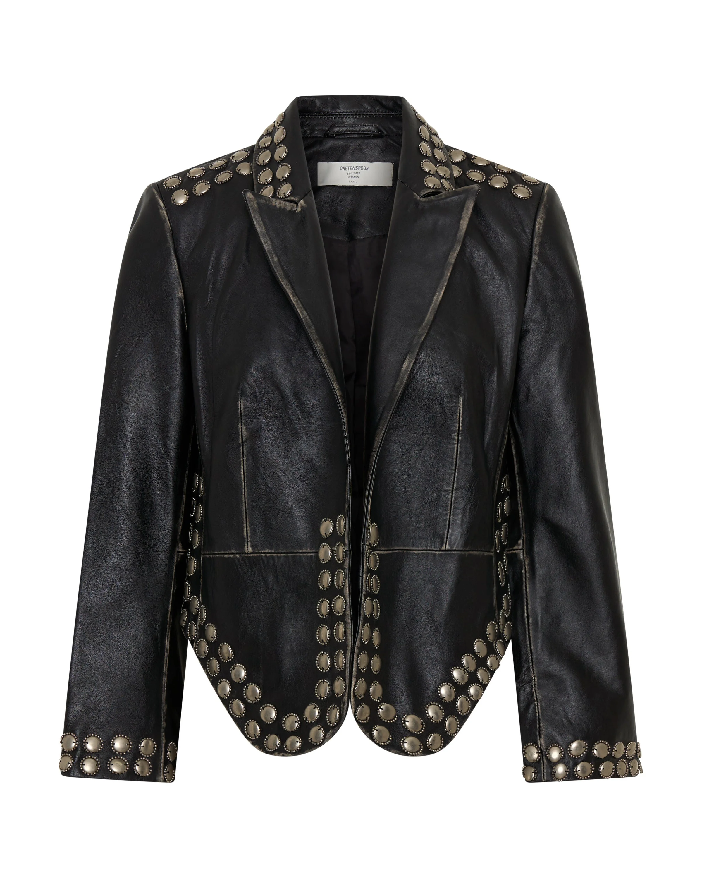City Nights Studded Cropped Leather Blazer - Black - 1