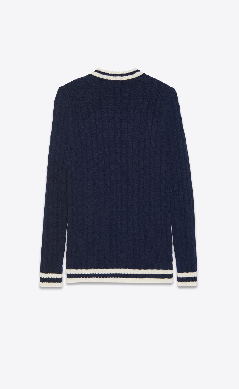 SAINT LAURENT long knit college cardigan in braided cashmere outlook