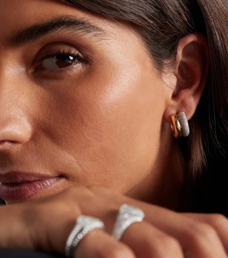 Yvonne Léon 9kt white and yellow gold hoop earrings with diamonds outlook