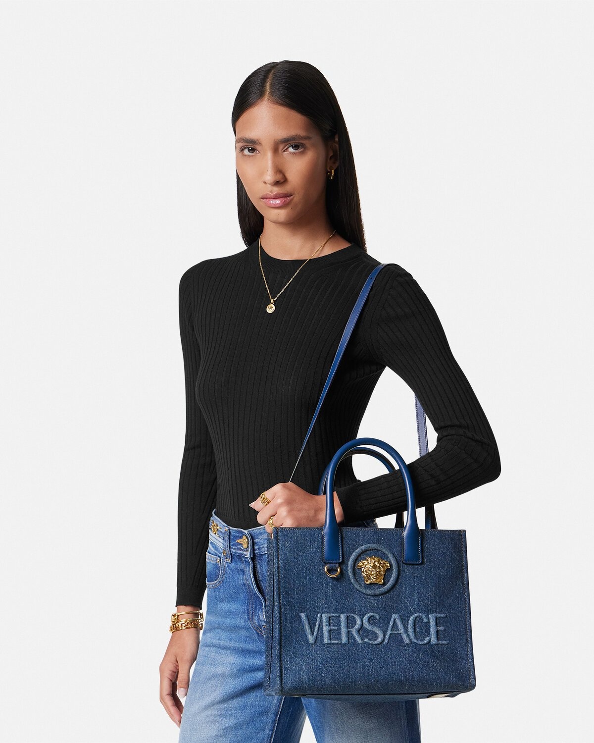 La Medusa Denim Small Tote Bag - 3