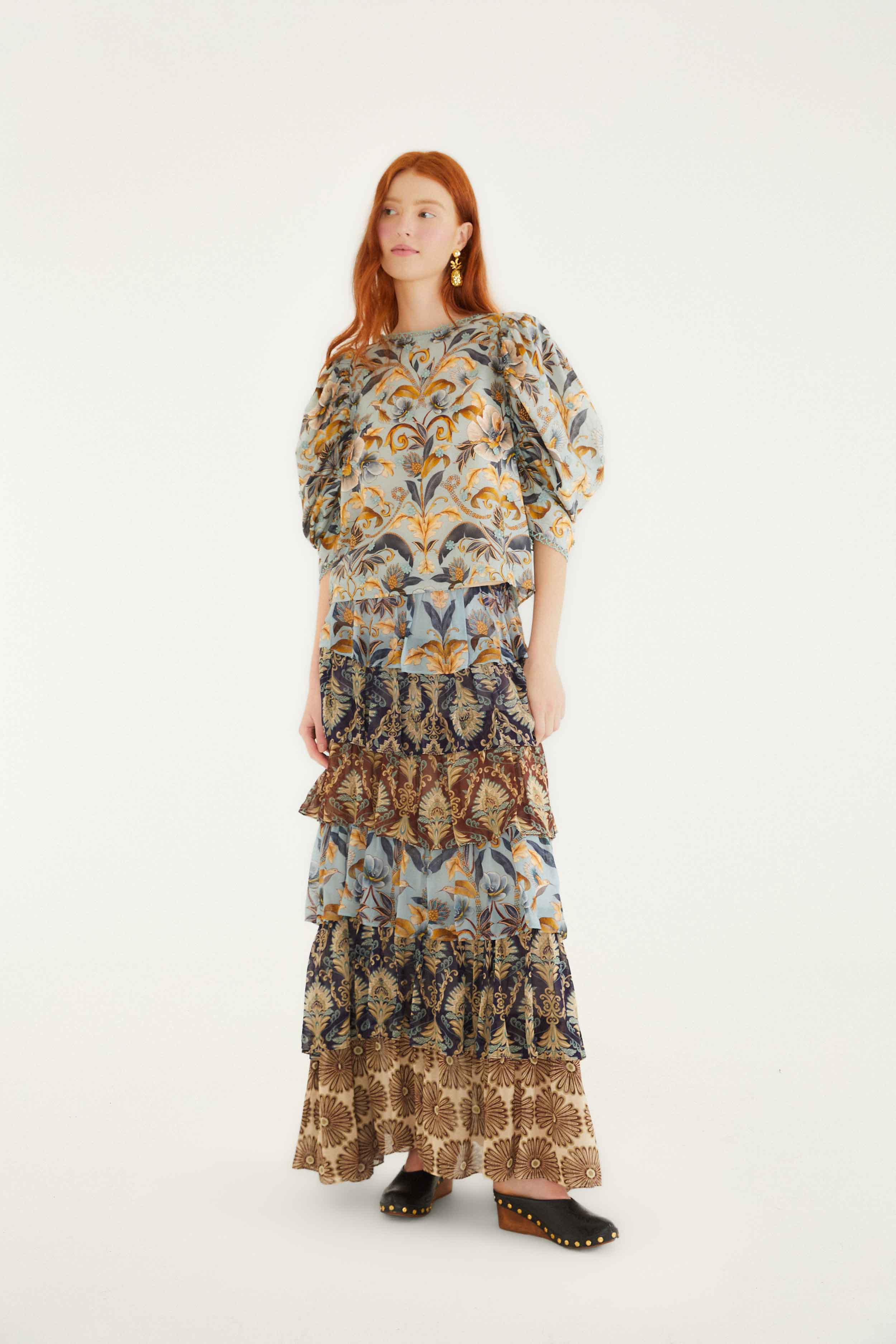 Blue Snake Garden 3D Applique Blouse - 2