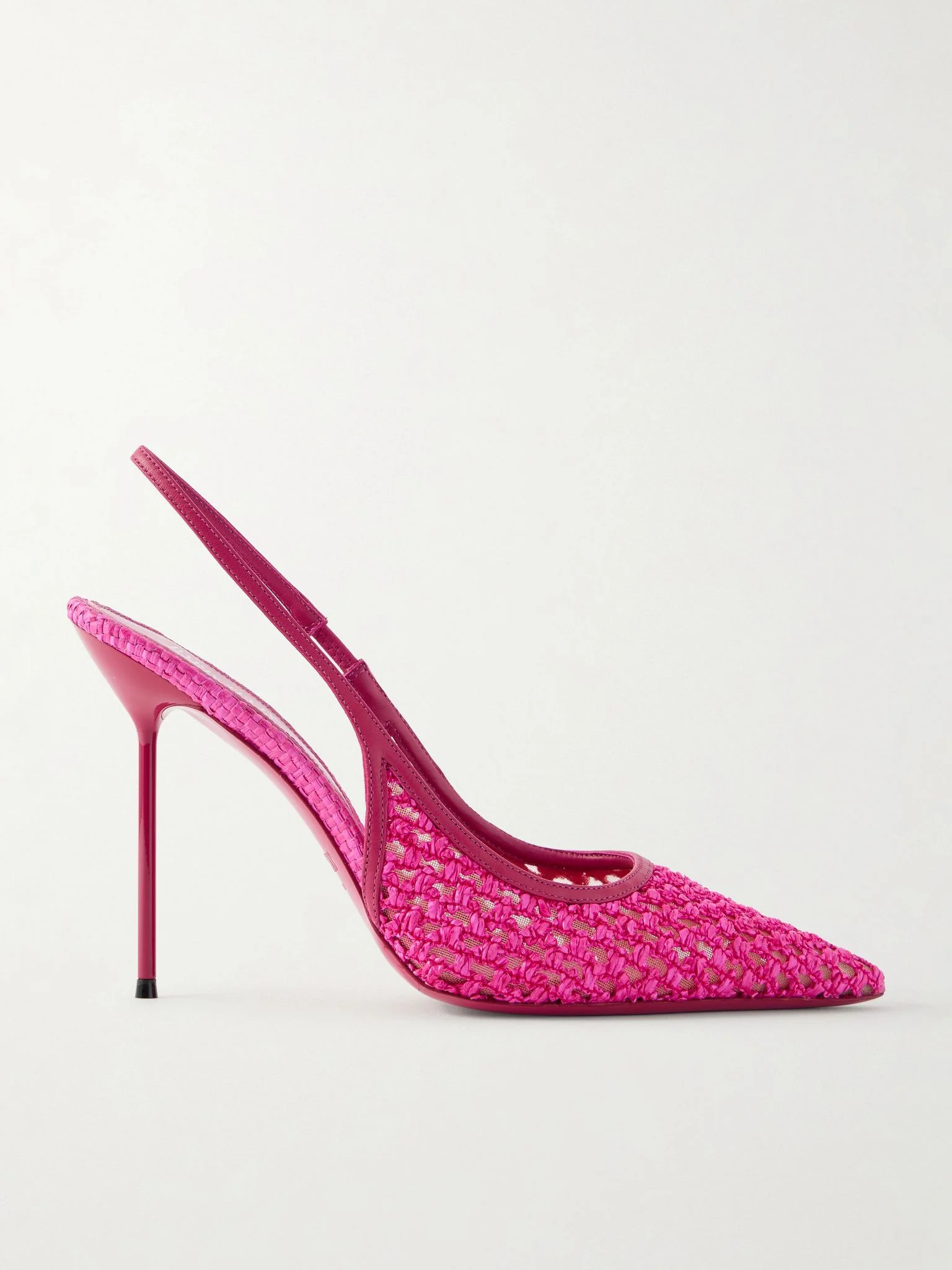 Lidia 105 leather-trimmed straw slingback pumps Fuchsia - 1