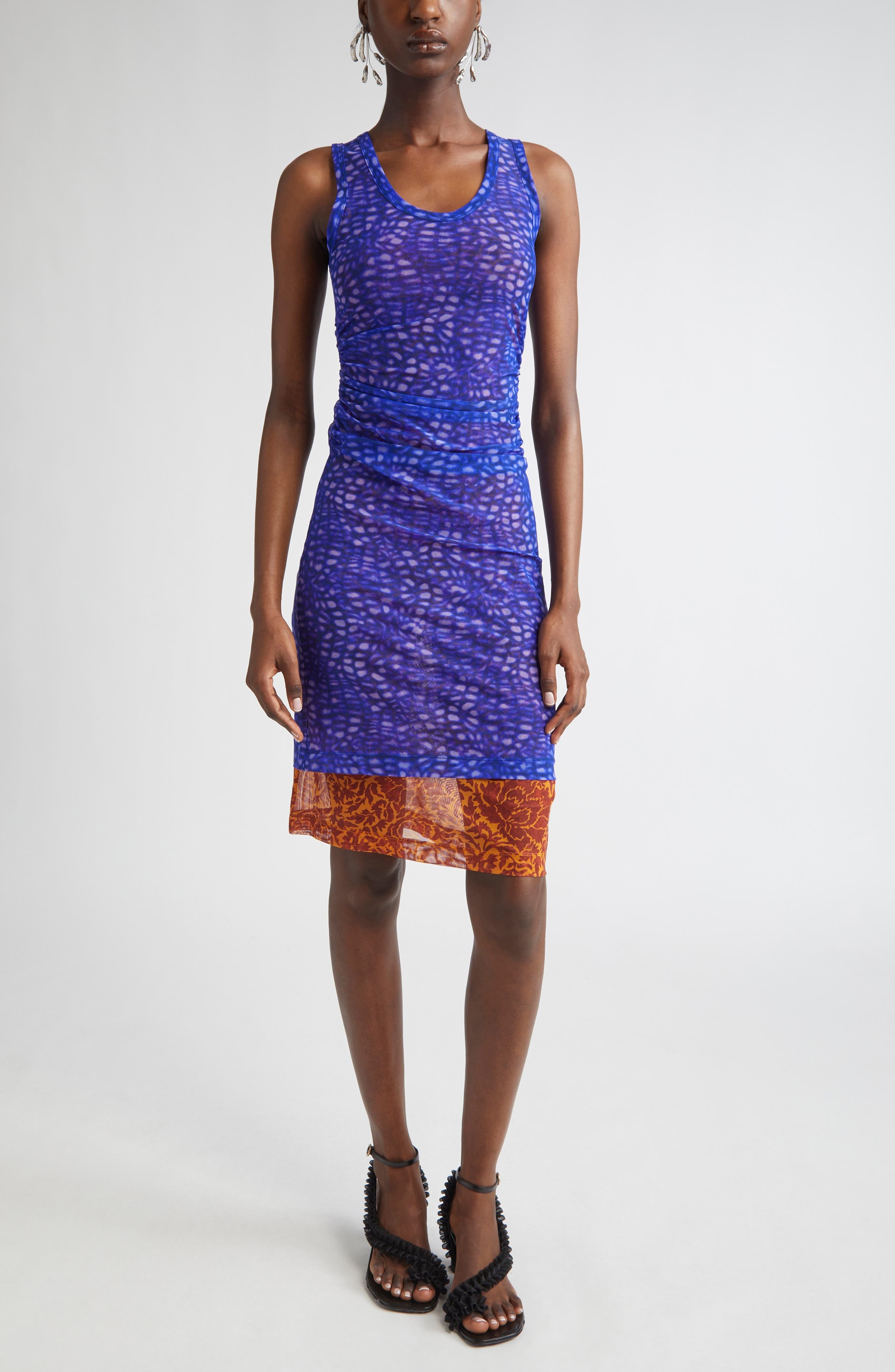 Dries Van Noten Hoges Mixed Print Layered Mesh Dress in Purple at Nordstrom - 1