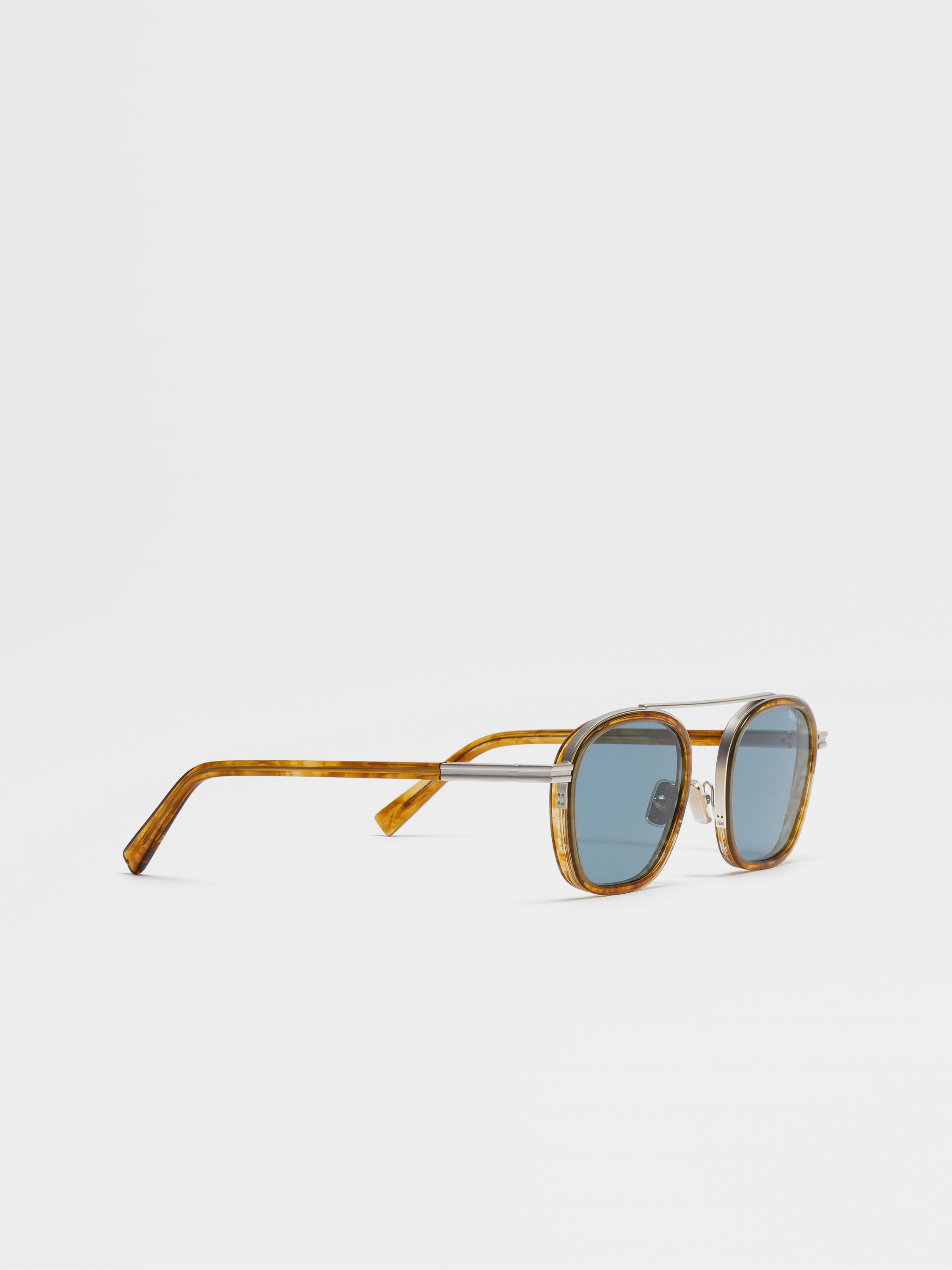 TRANSPARENT LIGHT BROWN HAVANA ORIZZONTE I ACETATE AND METAL SUNGLASSES - 3