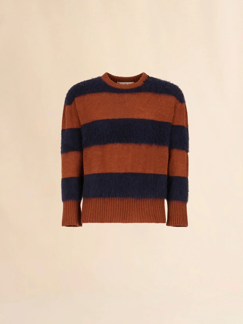 BROWN WOOL AND MOHAIR SWEATER WITH STRIPED PATTERN - 1
